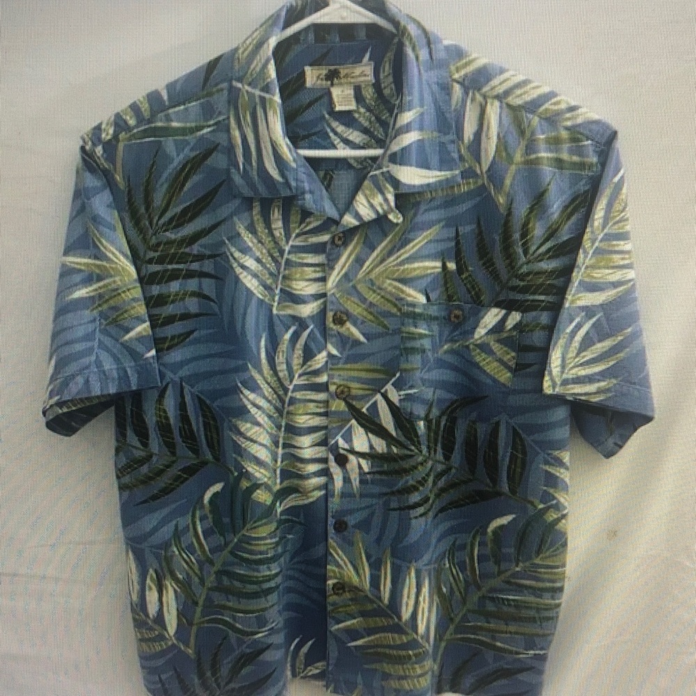 Tropical Blue Leaf Print Men's Shirt